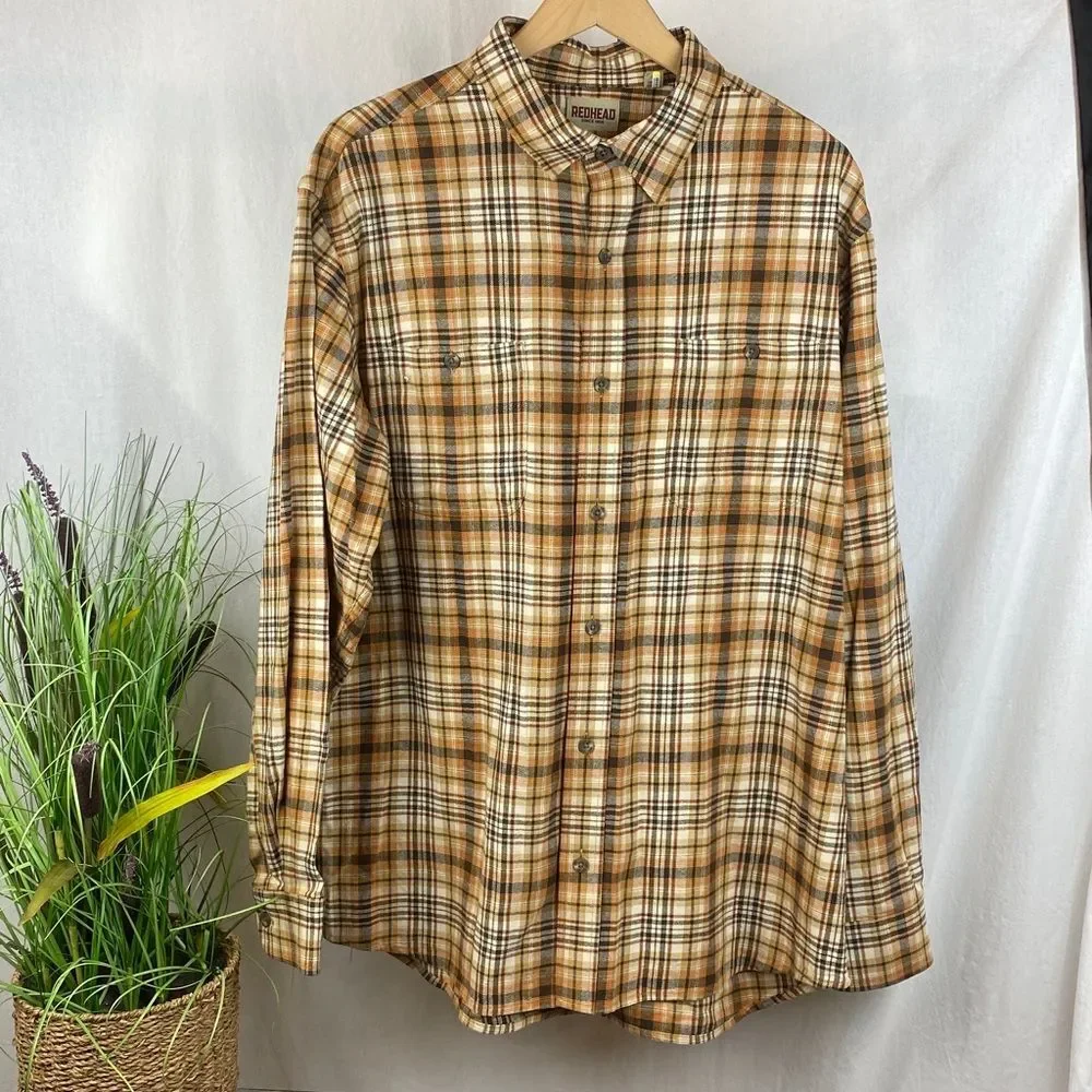RedHead Men's Brown & Black Flannel Long Sleeve Plaid Checks Button Shirt 2XLT